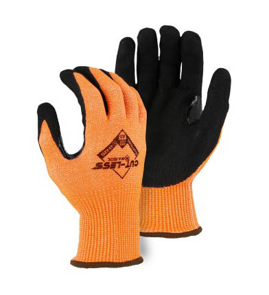 33-4476 Majestic® Glove High Visibility Orange Cut-Less Seamless Knit Glove with Sandy Nitrile Palm Coating